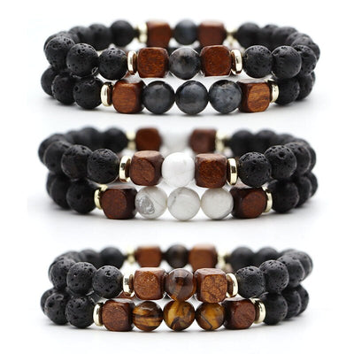 Pulsera de Piedra Volcánica Lava y Ojo de Tigre