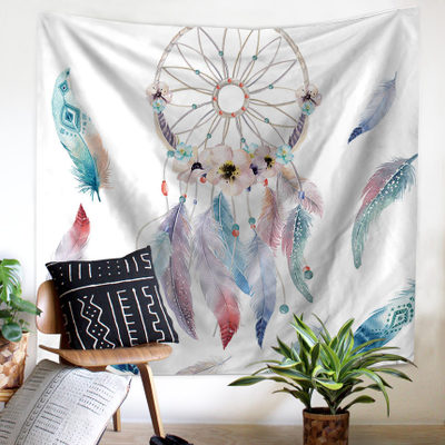 Tropical leaf and pink flamingo tapestry with "GOOD MORNING" text, hanging above a bed in a bright room. - Image 9