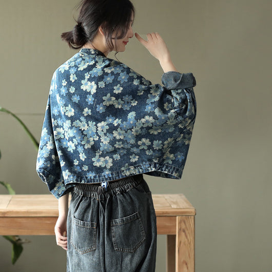 Chaqueta Denim Estampada Mujer Manga Murciélago Suelta - Image 10