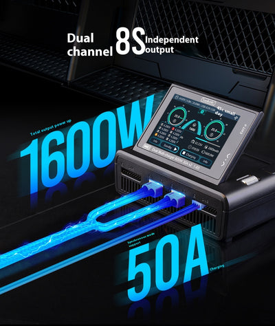 Cargador Dual M8D con Pantalla Táctil Color - Entrada de Alta Potencia para Drones - Image 11