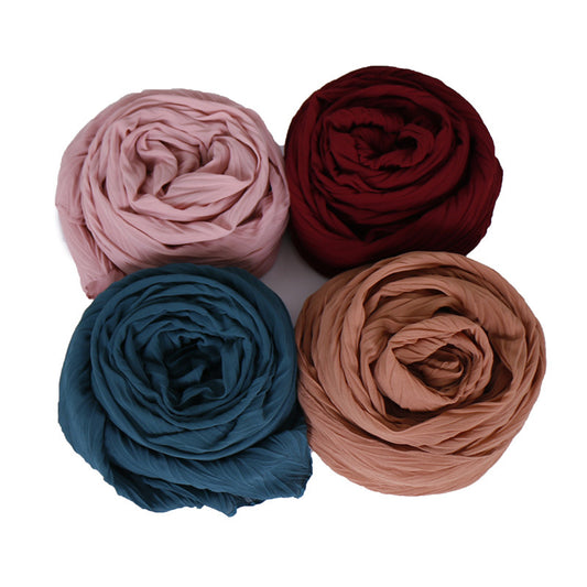 Pañuelo Femenino de Algodón Arrugado en Colores Sólidos - Image 2