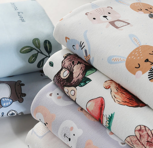Tela de Punto de Algodón Estampada para Bebé con Acabado Satinado