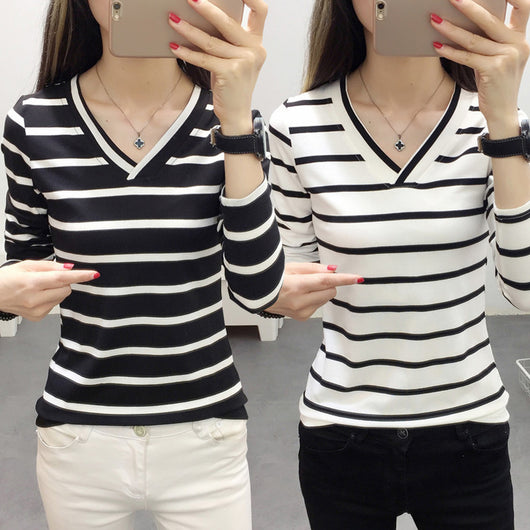 Blusa Cuello V Manga Larga Estilo Coreano