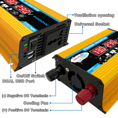 Inversor 12V 300W con Pantalla Digital y Doble USB