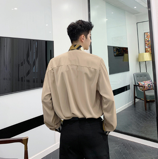 Camisa suelta casual con corbata integrada - Image 4