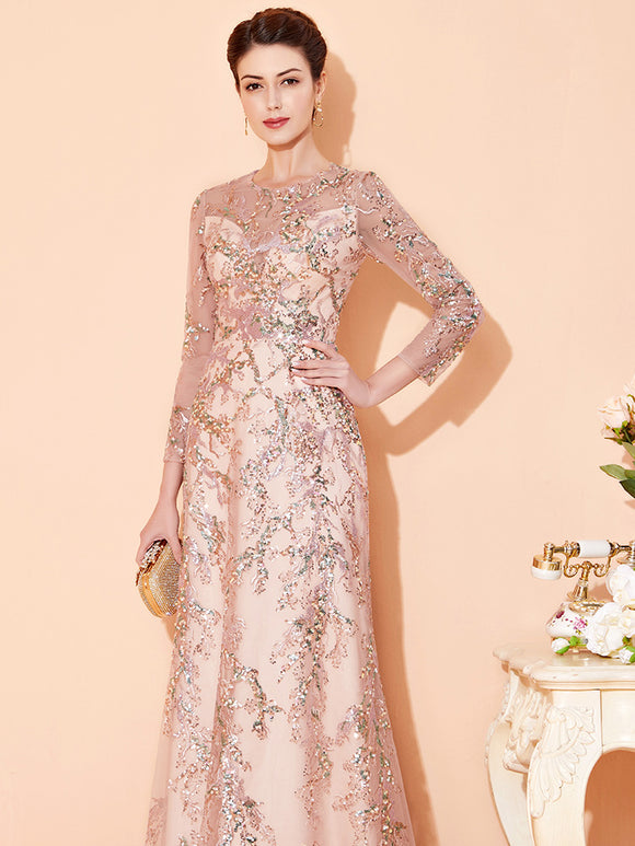 Vestido Largo Elegante con Mangas Largas para Eventos