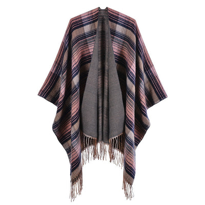 Poncho Cuadros Colorido de Cachemir Sintético con Borlas - Image 8