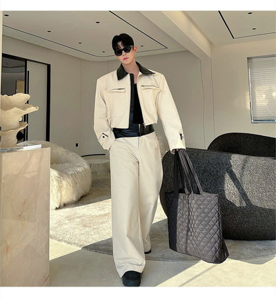 Conjunto Hombre Chamarra de Cuero con Bloques de Color y Pantalón Ancho Casual - Image 19