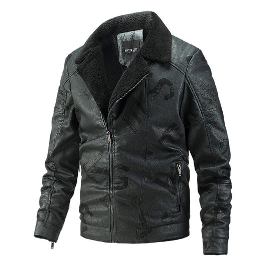 Chaqueta de Cuero Motociclista para Hombre con Forro de Terciopelo - Talla Grande - Image 2