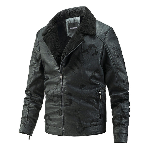 Chaqueta de Cuero Motociclista para Hombre con Forro de Terciopelo - Talla Grande