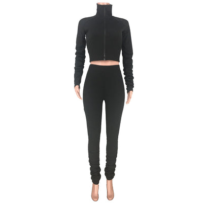 Conjunto de Dos Piezas Elegante con Cuello Alto y Pliegues Laterales para Mujer - Image 3