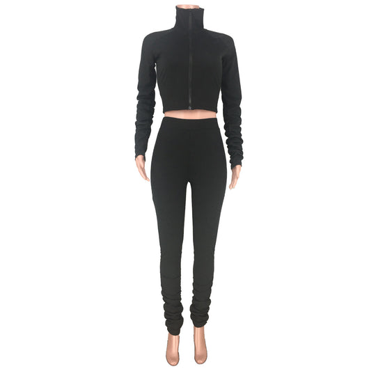Conjunto de Dos Piezas Elegante con Cuello Alto y Pliegues Laterales para Mujer - Image 3