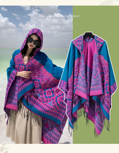 Poncho Étnico Desértico de Cashmira Artificial para Otoño e Invierno - Image 28