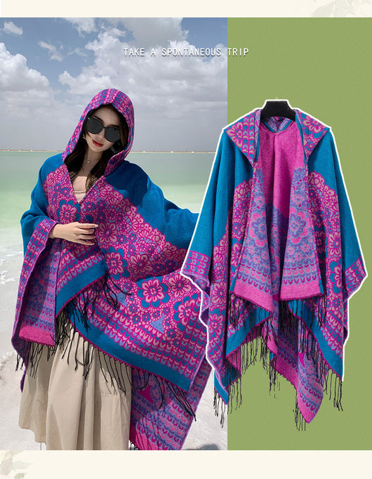 Poncho Étnico Desértico de Cashmira Artificial para Otoño e Invierno - Image 28