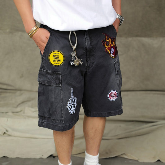Shorts Cargo Vintage Desgastados con Bordados