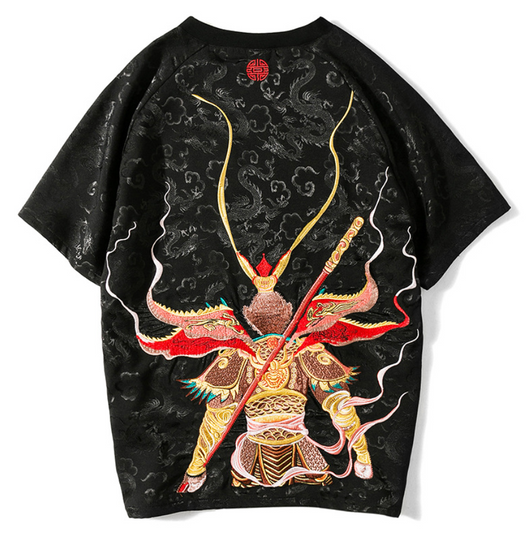 Camiseta Retro Sun Wukong Bordada con Dragón