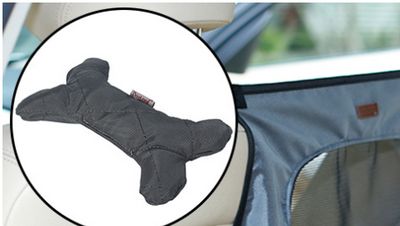 Grey pet car fence installed in a car's rear seat, separating the front and back, with a white Bull Terrier. - Image 10