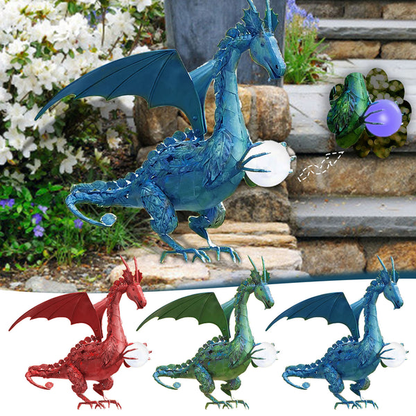 Estatua de Dragón Volador con Esfera - Decoración de Resina para Jardín