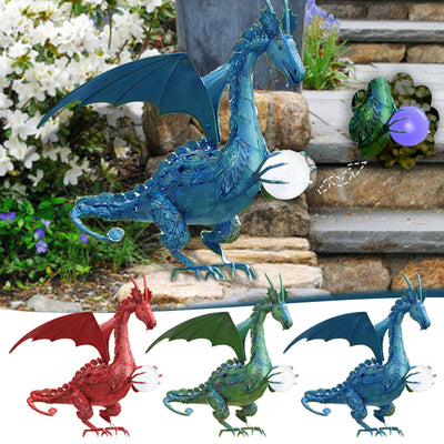 Estatua de Dragón Volador con Esfera - Decoración de Resina para Jardín