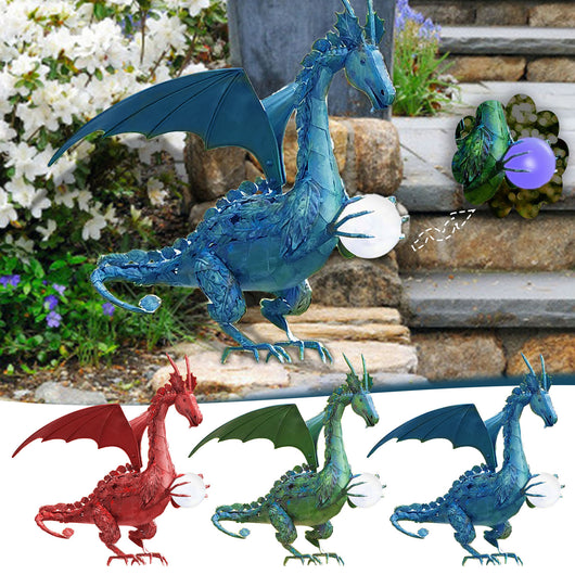 Estatua de Dragón Volador con Esfera - Decoración de Resina para Jardín