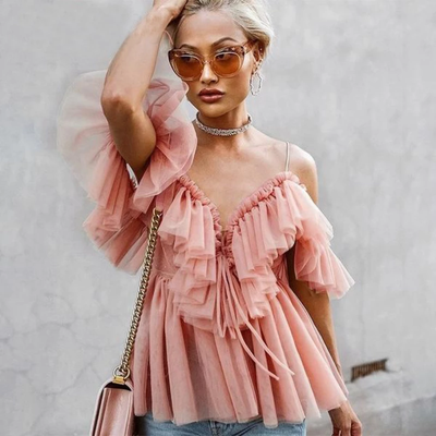 Blusa de Malla con Volantes y Hombros Descubiertos - Estilo Streetwear Sexy - Image 7