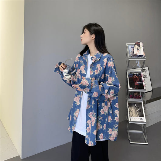 Camisa Vaquera Estampada de Manga Larga para Mujer
