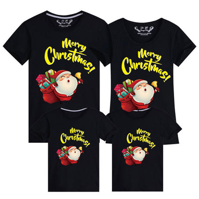Light green parent-child short sleeve t-shirts with Santa Claus graphic and 'Merry Christmas!' text. - Image 19