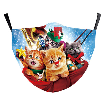 Christmas dust mask with a digital print of happy cats wearing festive Santa hats, elf hats, and mistletoe headbands. - Image 6