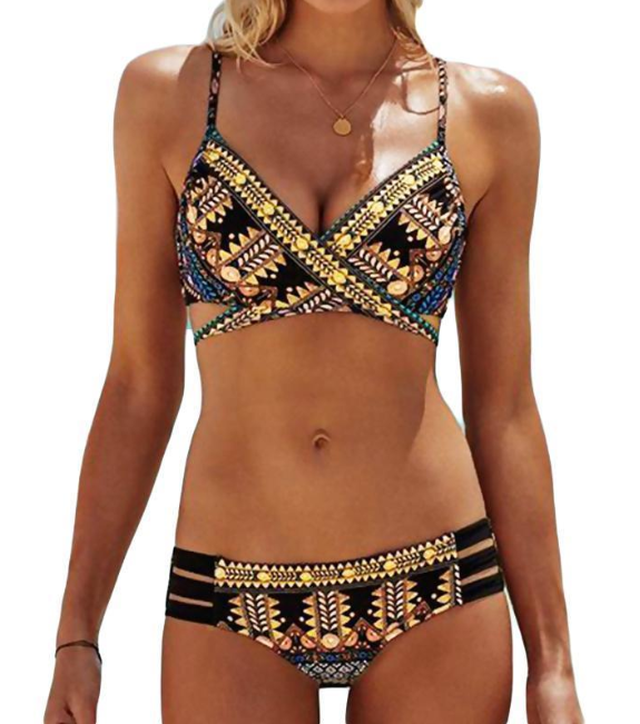 Bikini Étnico con Cruces en el Pecho - Diseño Sexy y Moderno