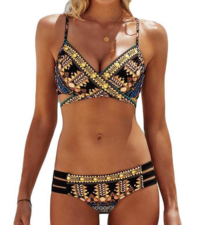 Bikini Étnico con Cruces en el Pecho - Diseño Sexy y Moderno