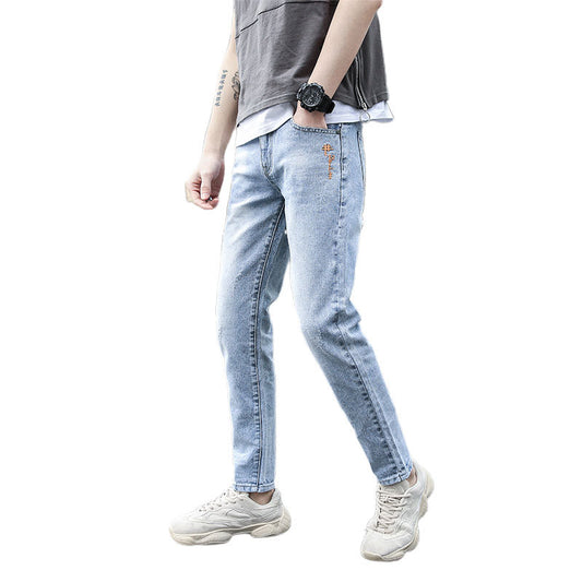 Jeans Slim Fit Coreano Elástico con Roturas Modernas
