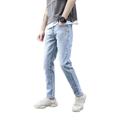 Jeans Slim Fit Coreano Elástico con Roturas Modernas