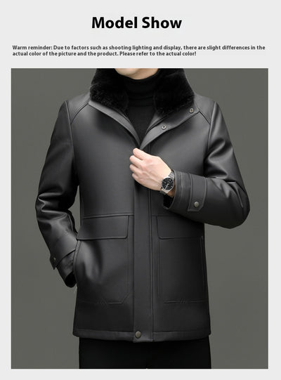 Chaqueta de Cuero para Hombre con Forro de Cashmira y Visón Desmontable - Image 7