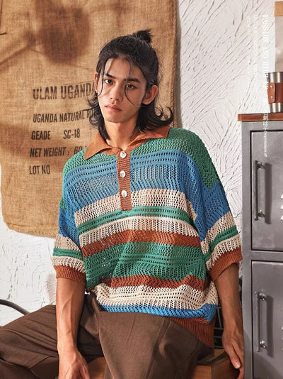 Playera Retro de Punto con Cuello Solapa y Detalles Calados - Image 14