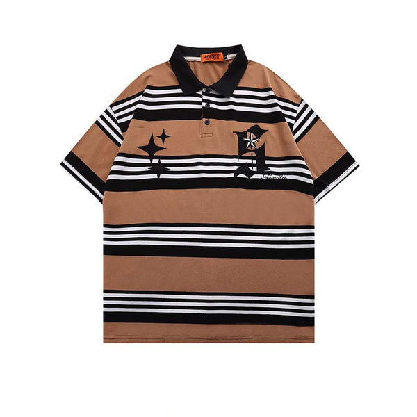 Polo Manga Corta con Rayas y Bordado de Letras para Hombre
