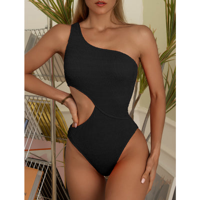 Traje de Baño Mujer Una Pieza Hombro Descubierto Color Sólido - Image 4