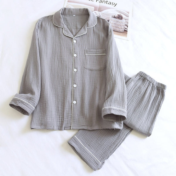 Pijama Hombre Talla Grande Algodón Doble Gasa Primavera Otoño Manga Larga - Image 6