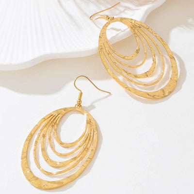 Aretes Colgantes Ovalados de Acero Inoxidable Dorado de 3 Capas - Diseño Europeo y Americano - Image 12