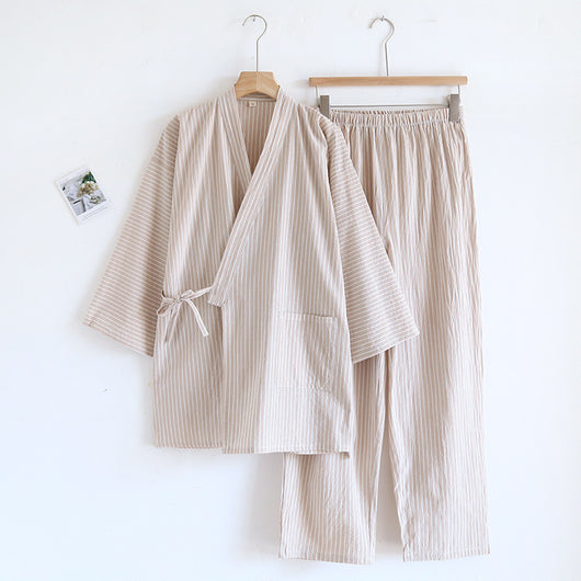 Pijama de Algodón Rayado para Pareja - Conjunto Kimono Japonés Cómodo - Image 17