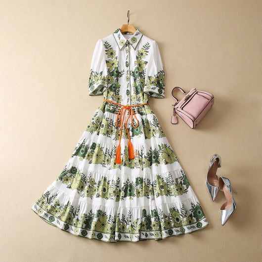 Vestido Camisero Elegante con Estampado Floral y Cordones