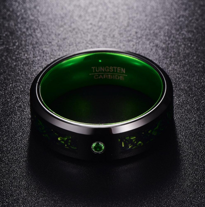 Anillo de Bodas Tungsteno Carburo Verde Zircón Mate para Hombre - Image 3