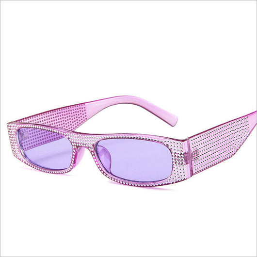 Yellow rectangular sunglasses with clear rhinestone-studded frames and matching yellow lenses. - Image 17