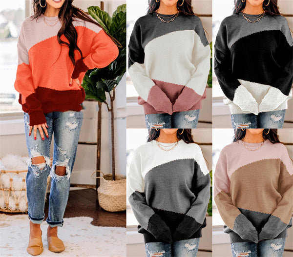 Suéter Holgado Talla Grande Ejecutivo Cuello Redondo a Rayas para Mujer