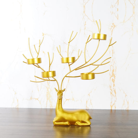 Candelabro Navideño de Hierro Forjado con Reno - Decoración Romántica