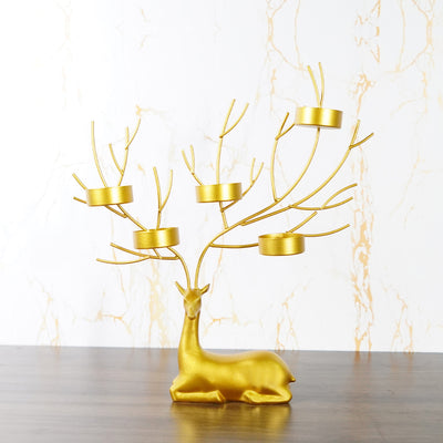 Candelabro Navideño de Hierro Forjado con Reno - Decoración Romántica
