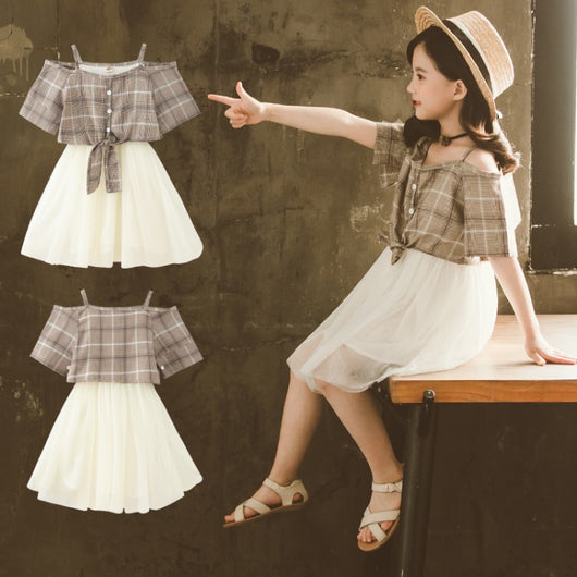 Vestido Princesa Estilo Occidental con Tirantes y Cuadros para Niñas - Image 9