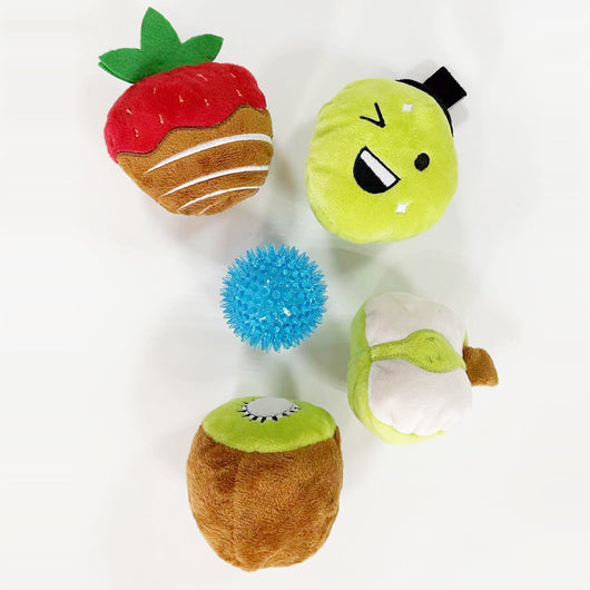 Plush pear dog toy in white and light green with a brown stem, measuring 12cm long by 10cm wide. - Image 5