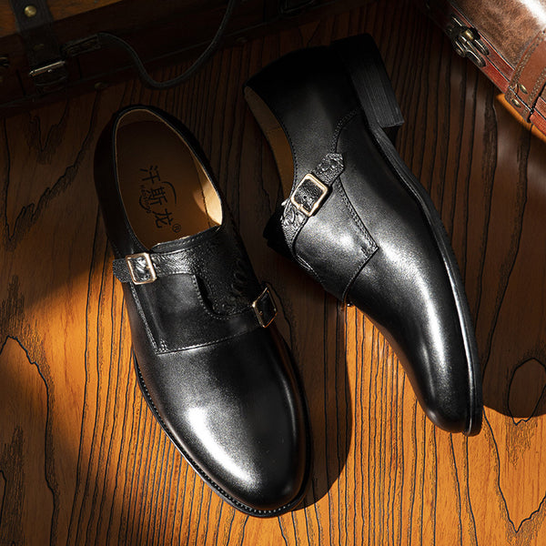 Zapatos de Cuero Ejecutivo Retro con Doble Hebilla - Estilo Clásico para Hombre