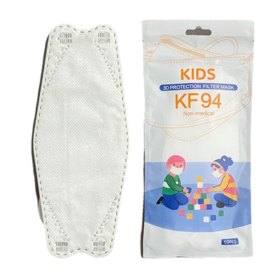 Black disposable KF94 children's mask next to white packaging with cartoon kids and "10PCS" label. - Image 17