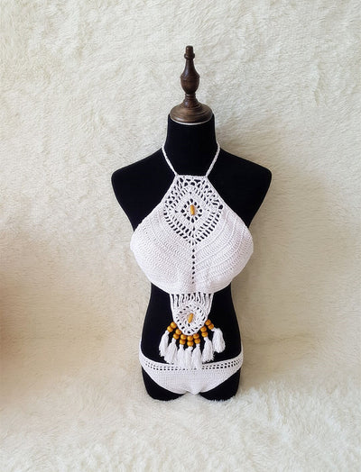Bikini Tejido a Mano con Borlas - Traje de Baño Crochet Artesanal para Playa - Image 11